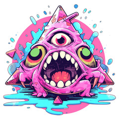 Illustration of purple and blue monster characters for t-shirt design