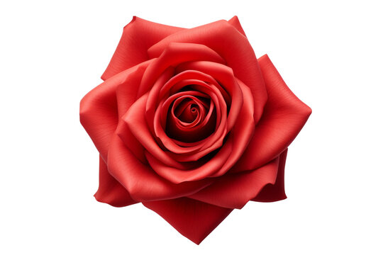 A Luminous Red Rose Blooms on a Pure White Canvas. On a White or Clear Surface PNG Transparent Background.