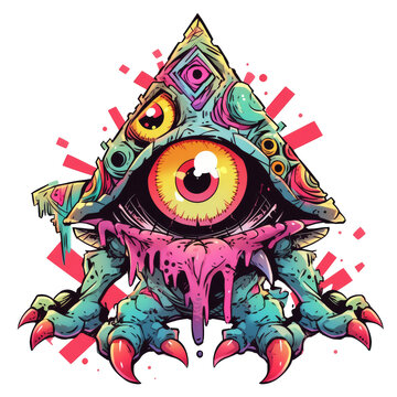 Illustration of colorful cyclops monster characters for t-shirt design