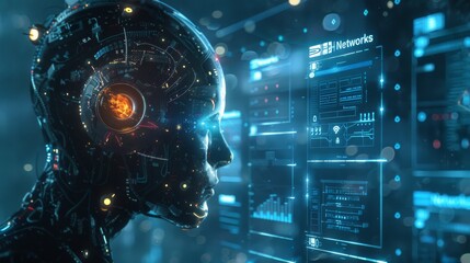 Fototapeta premium Artificial Intelligence Computer cinematic style whoing the advance in technology, Cinematic style, poster 