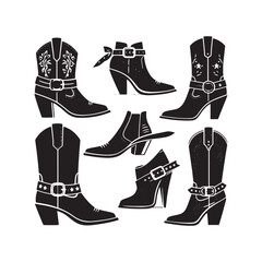 Vector Cowgirl Shoes Silhouette: Western Style Footwear for the Adventurous Cowgirl vector stock.