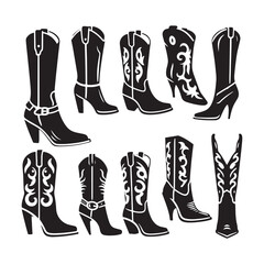 Vector Cowgirl Shoes Silhouette: Western Style Footwear for the Adventurous Cowgirl vector stock.