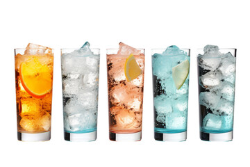 Symphony of Sips: A Harmonious Row of Varied Libations. On a White or Clear Surface PNG Transparent Background.