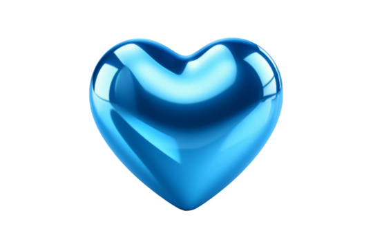 Tranquil Blue Heart Floating on a White Canvas. On a White or Clear Surface PNG Transparent Background.