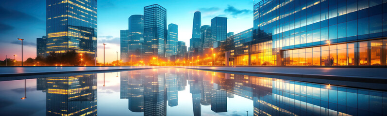 Panoramic background of business city with skyscrapers.