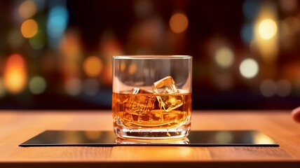 a glass of whiskey on the table, premium spirits - obrazy, fototapety, plakaty