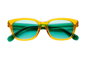 Fototapeta premium Sunny Day Style: Yellow Sunglasses With Green Lenses. On a White or Clear Surface PNG Transparent Background.