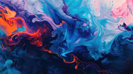 Abstract fluid art with swirling blue and red - Vivid abstract fluid art with dynamic swirls of blue and red resembling marbled patterns