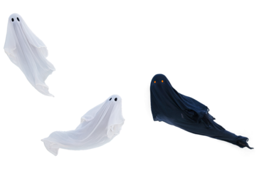 Flying ghosts on a transparent background halloween and horror concept.