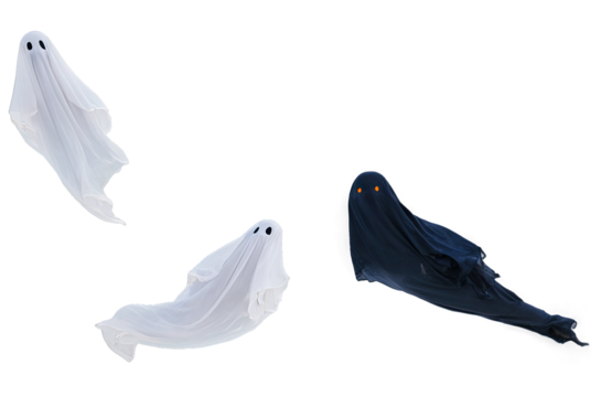 Flying ghosts on a transparent background halloween and horror concept.