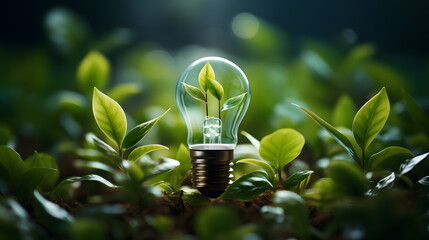 The bulb is located on the inside with leaves forest and the trees are in the light. Concepts of environmental conservation and global warming 
