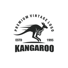 Kangaroo jumping fast monochrome logo vector graphic template