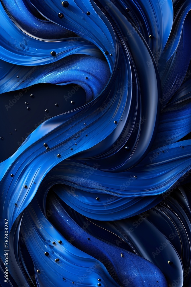 Poster a modern, artistic effect is achieved with a bold black and blue backdrop featuring dynamic abstract