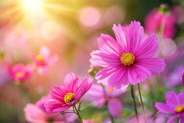 Fototapeta premium Beautiful cosmos flowers blooming in garden