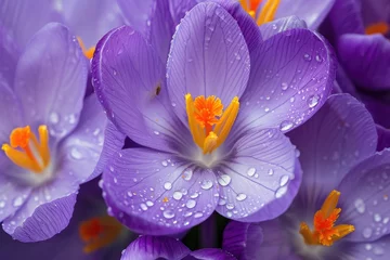 Poster Close up of purple crocus flowers with orange pistil and stamens Arlington  Massachusetts. © darshika