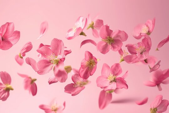 Quince blossom in zero gravity  high resolution image.