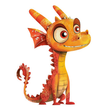Cute Funny Cartoon Dragon, Illustration for Children Book, Generative AI