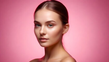 Fototapeta premium Portrait of young beautiful woman with perfect smooth skin. Concept of natural beauty, cosmetology, cosmetics, skin care and plastic surgery, modeling and cosmetic uses