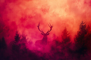 A delicate deer, its antlers branching into watercolor trees, standing at the interface of a forest painted in soft, digital light