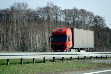 Truck on a highway - front view