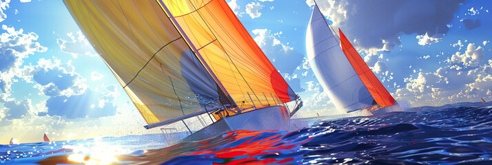 Sailing - Laser Class: A sailor maneuvering a laser class sailboat with skill and control - obrazy, fototapety, plakaty