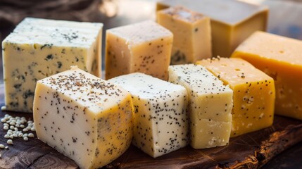 Various Types of Cheese on Cutting Board