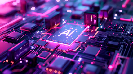Fototapeta premium Abstract colorful circuit board with chip and 