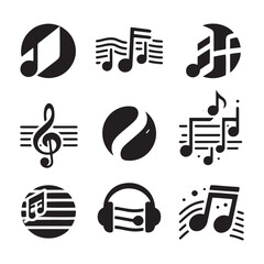 Vector Silhouette Set of Music Notes: Harmonious Collection of Musical Symbols- music notes vector stock. - obrazy, fototapety, plakaty