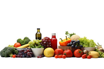 Bountiful Harvest: A Cornucopia of Various Fruits and Vegetables on a Table. On a White or Clear Surface PNG Transparent Background.