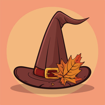 Pilgrim hat with autumn leaf vector illustration 