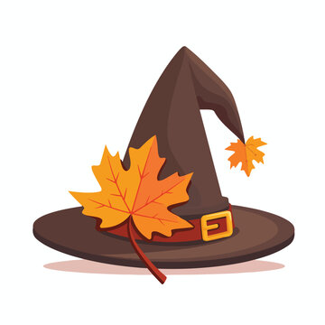Pilgrim hat with autumn leaf vector illustration 