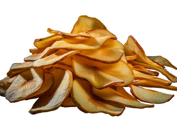 Crispy Chaos: A Pile of Potato Chips. On a White or Clear Surface PNG Transparent Background.