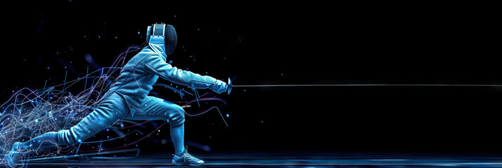 Fencing - Epee: A fencer lunging with an epee in a fencing bout - obrazy, fototapety, plakaty