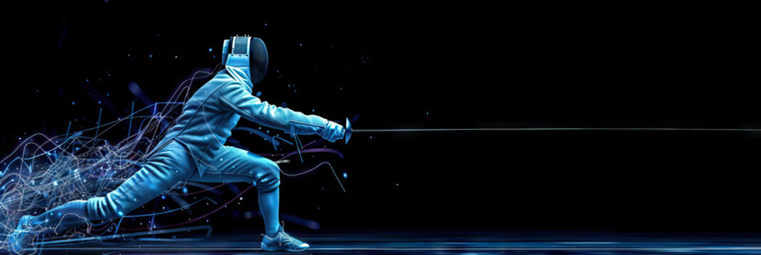 Fencing - Epee: A fencer lunging with an epee in a fencing bout