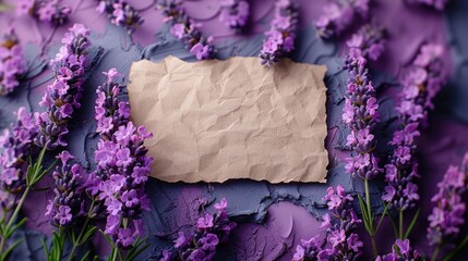 Note paper placed with purple flowers For various decorative design work