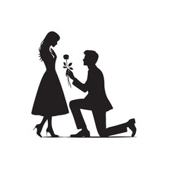 Vector Silhouette of Couple Proposing: Romantic Gesture Captured in Silhouette, proposing couple vector stock.