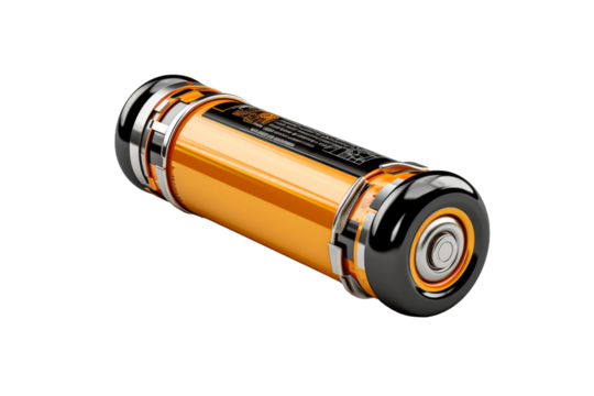 Illuminated Energy: A Close-Up of a Battery Sparkling on a White Canvas. On a White or Clear Surface PNG Transparent Background.