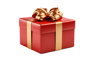Obraz premium Gleaming Scarlet Surprise: Luxurious Red Gift Box With Elegant Gold Ribbon and Bow. On a White or Clear Surface PNG Transparent Background.