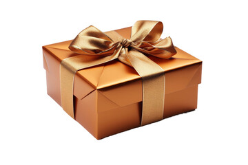 Shimmering Elegance: A Luxurious Gold Gift Box With a Bow. On a White or Clear Surface PNG Transparent Background.
