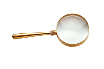 Envisioning Secrets: Magnifying Glass Illuminates Truth on White Canvas. On a White or Clear Surface PNG Transparent Background.