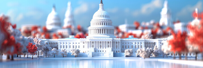 Capitol Building Model. Political election in america. Red white and blue - obrazy, fototapety, plakaty