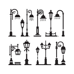 Vector Silhouette of Street Lamp: Urban Lighting Element in Simplified Form, street lamp vector stock.