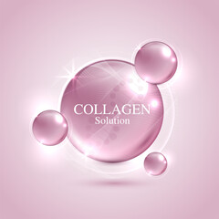 Collagen solution and DNA on a pink background. vitamin solution complex with chemical formula from nature. beauty treatment nutrition skin care design. medical and scientific concepts. vector design.