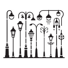 Vector Silhouette of Street Lamp: Urban Lighting Element in Simplified Form, street lamp vector stock.