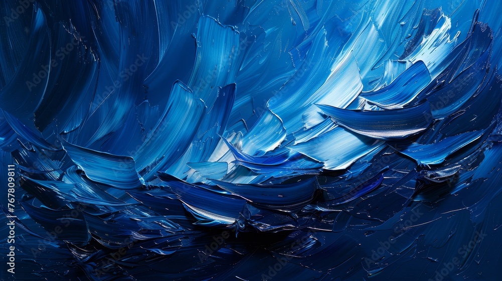 Poster create a contemporary vibe with sleek black and blue abstract art, boasting a bold glossy finish and