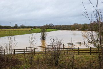 Nene river flooding during heavy rains in Northampton England UK