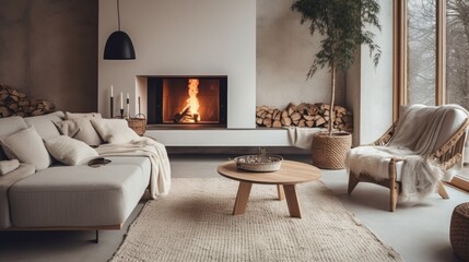 Country, scandinavian home interior design of modern living room.