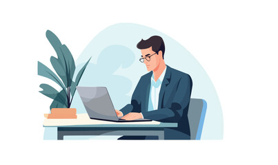 n business suit using laptop vector flat isolated illustration