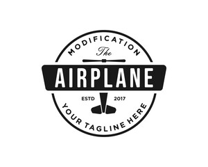 vector illustration of vintage model airplane workshop logo