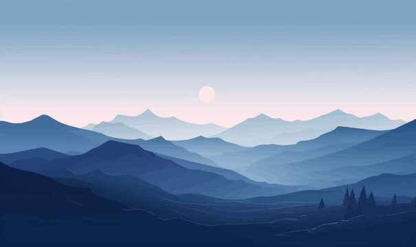 Serene Mountain Landscape vector simple 3d smooth isolated illustration